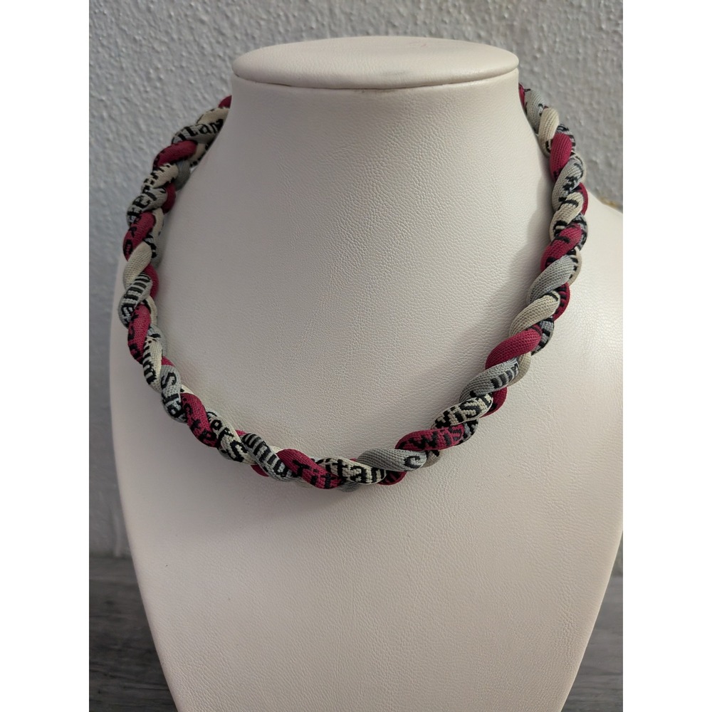 Titanium Braided Sports Necklace Maroon Grey White Triple Twist Athletic Clasp